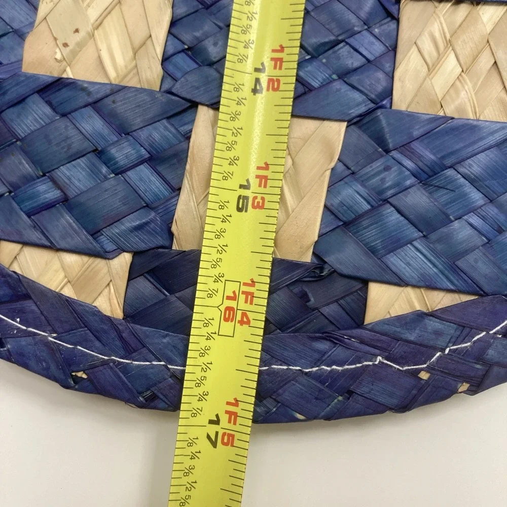 Vtg‎ Set of 5 Checkered Woven Rattan Placemats Navy and Brown
